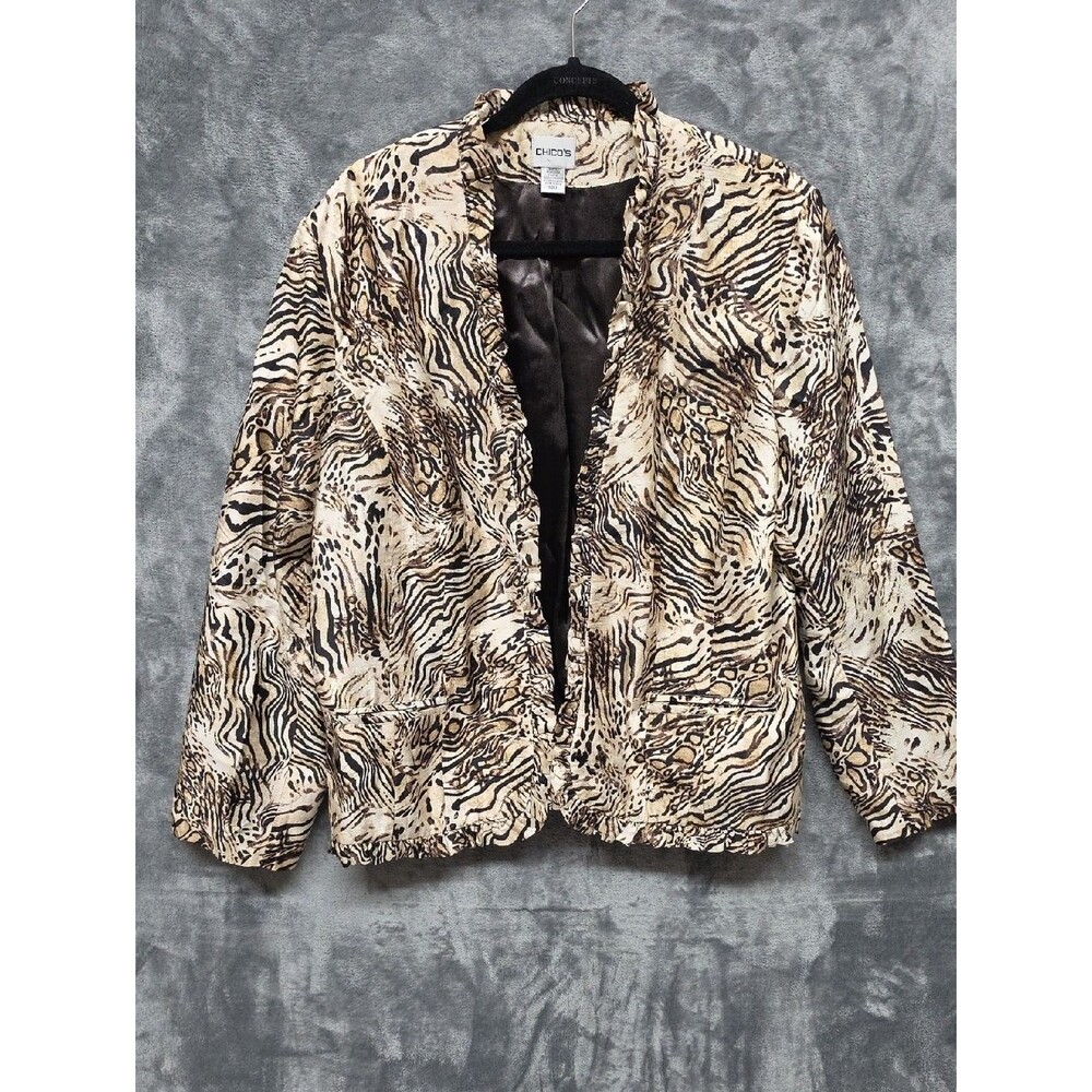 Chico's Neutral Animal-Print Open-Front Jacket sz 3(XL)